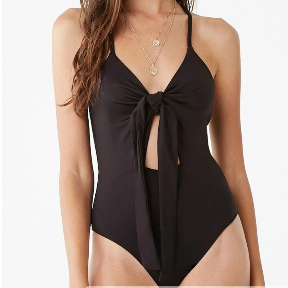 Forever 21 Black Bodysuit Knotted Halter Bodysuit